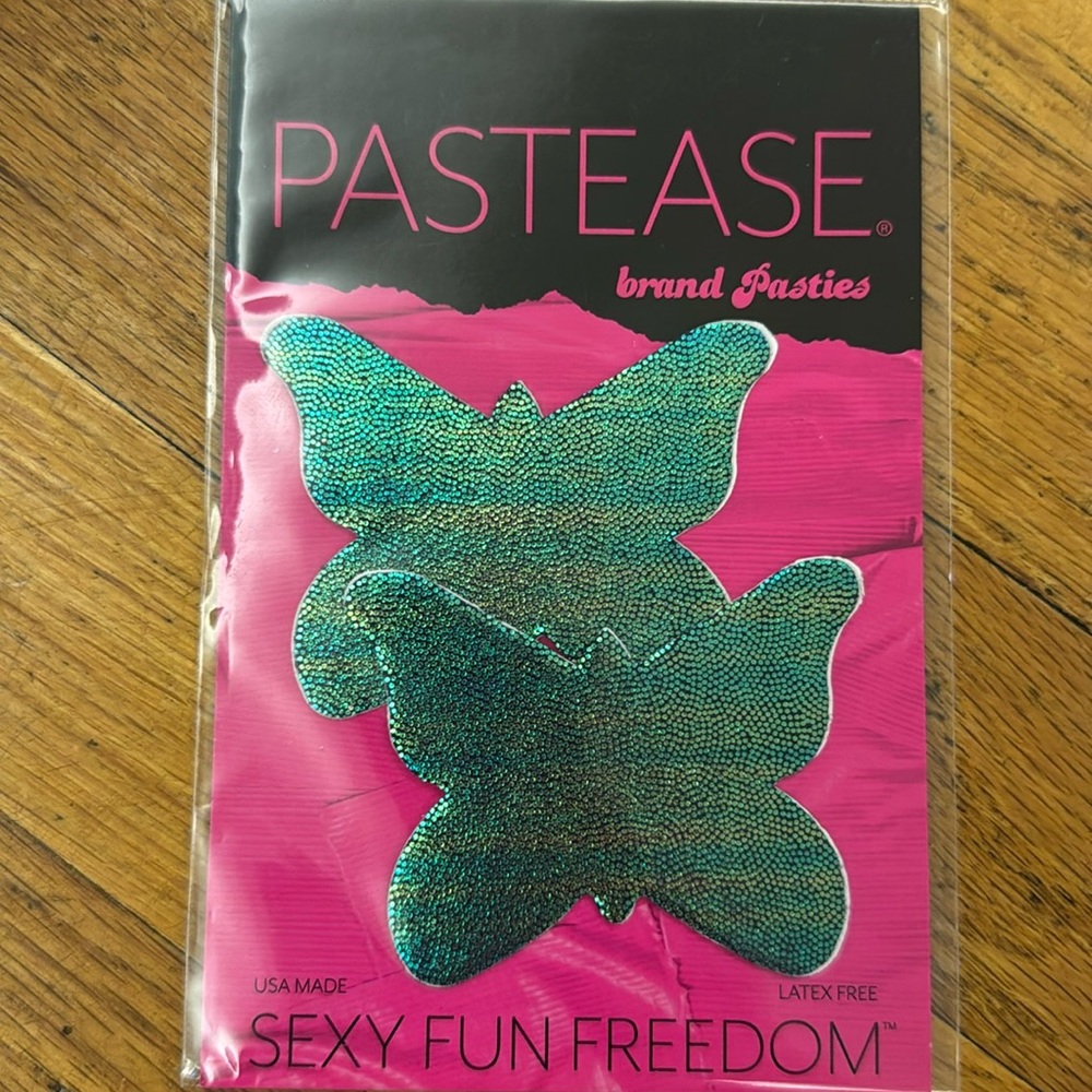 Pastease Liquid Blue Gold Ombré Holographic Butterfly Pasties NWT